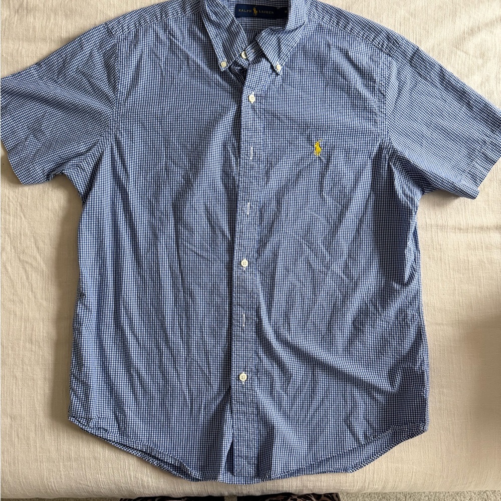 Ralph Lauren Men's Blue Checkered Button Down Shirt